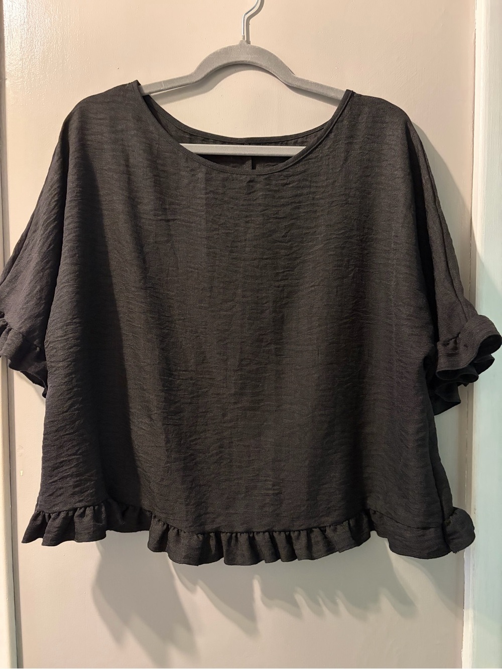 Black Ruffle-Hem Women's Top
